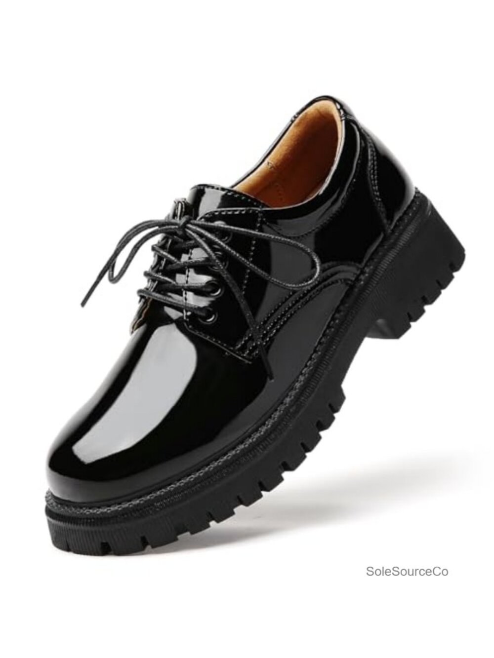 Women's Black Leather Oxford Platform Shoes Non Slip Work
